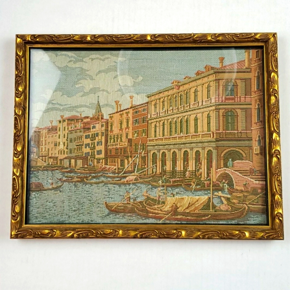 Vintage Arazzo Venice Italy Tapestey in frame
